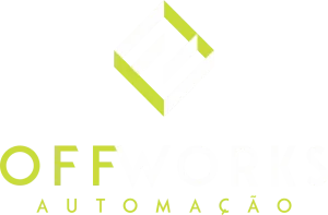 logo offworks branco e verde com offworks automação